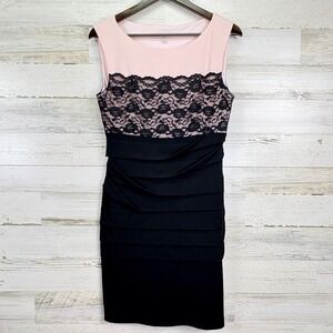 Dress Barn Pink Black Lace Tiered Bodycon Sheath Pencil‎ Dress Size 8P